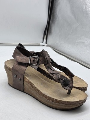 Pierre Dumas Sandals Womens Size 8 Brown Wedge Thong Braided Strap Cork Shoes
