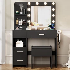 Vanity Desk with Mirror and Lights, 3 Adjustable Lighting Makeup Vanity Desk wit