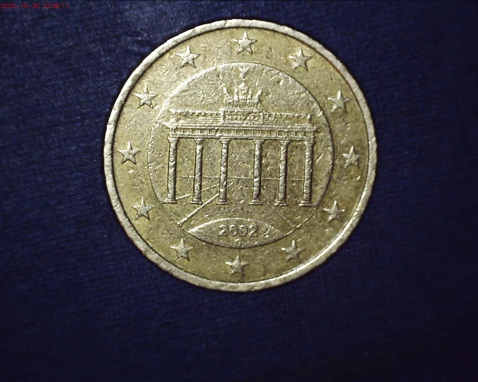 Moneda de 50 centavos de euro Alemania 2002 marco G - rara, moneda circulada, errores Foto 4 de 4