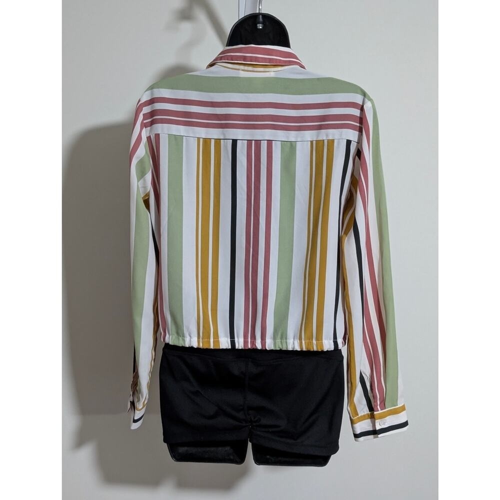 Timing Multicolor Striped Button Down Blouse Tie … - image 3