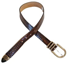 Streets Ahead Brown Croc Embossed Leather Belt Small Two Tone Buckle Vtg 90s