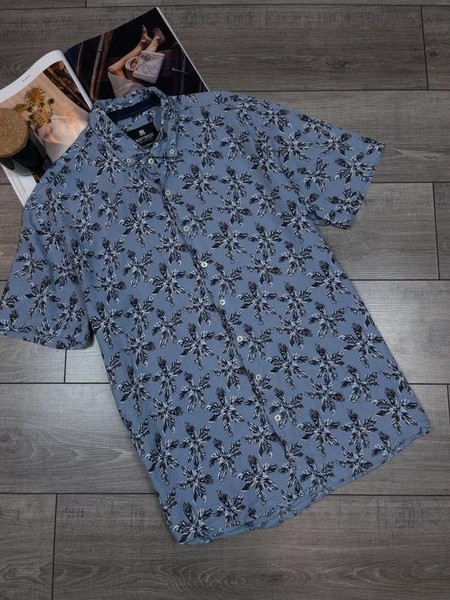 Men Navyboot Shirt Blue Linen 40 /L / 48