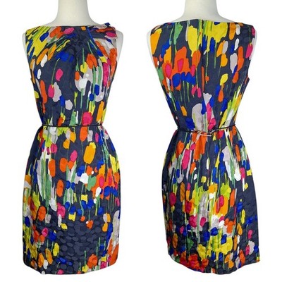 David Meister Abstract Floral Sheath Dress Sz 4 Silk Cotton Blend Y2K Garden