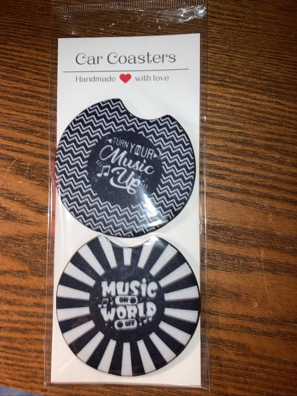 Set Of 2 Custom Neoprene Car Coasters MUSIC Theme