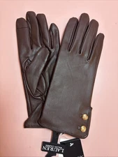 NEW With Tags Lauren Ralph Lauren Dark Brown Leather Gloves Size M