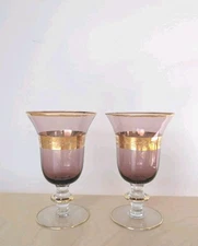 Interglass Italian Glass Amethyst Crystal Champagne Flute 24K Trim - 7 1/2 Tall