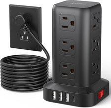 Surge Protector Power Strip 10 FT Cord, Power Strip Tower with 4 USB Ports 1USB