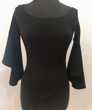 Vintage Retro Gothic Style Flare Kabana Black Bodysuit Off Shoulder Top XS 8