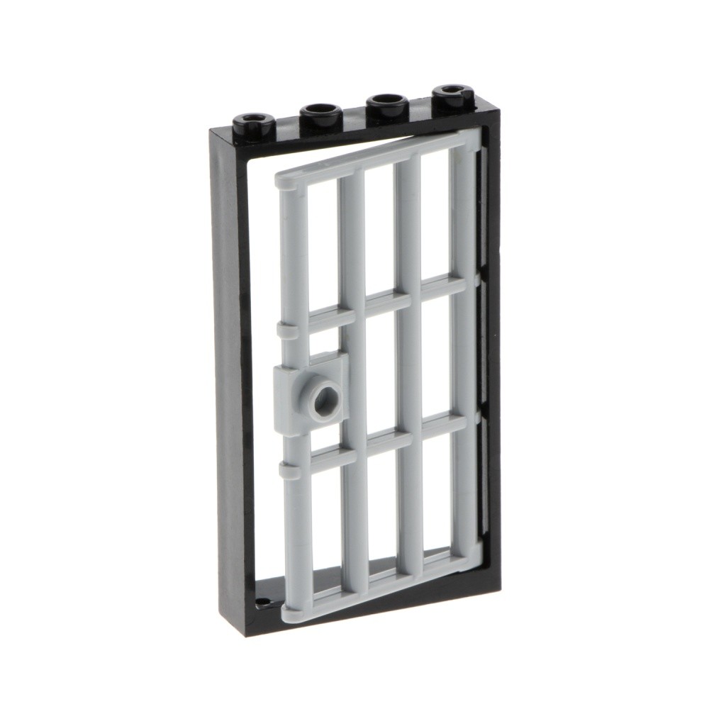 1X Lego Door Frame 1X4X6 Black Door Leaf Grid New Light Gray 60621 60596