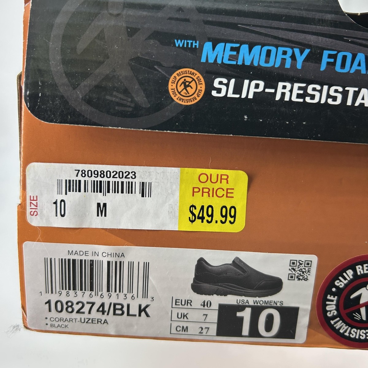 Skechers Work Shoes Womens Size 10 Black Slip Resistant Memory