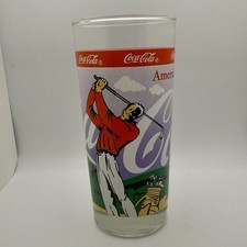 Coca Cola Americas Favorite Golfer  Tall Drinking Glass Vintage Indian Glass Co.