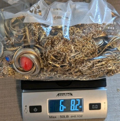 Over 6lb Gold Toned Vintage to Modern Costume Mystery Jewelry Junk Tangled