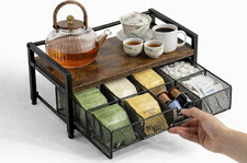 Tea Bag Organizer for Countertop with Pull-Out Drawer, 8 Compartment Wood and Me