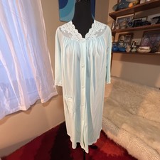 Vtg Shadowline Light Blue Lace Silky Nylon Robe Housecoat Dress USA Medium