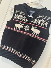Chaps Boys 6 Black Cotton Knit Fair Isle V-Neck Sweater Vest Christmas Ski Cozy