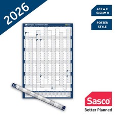 Image of 2026 Compact Wall Planner – Portrait Year Calendar with Wet Wipe Pen  Sticker...