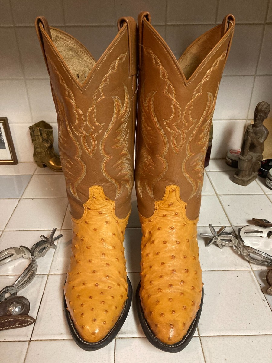 Vintage Buttercup Yellow Full Quill Ostrich Unique Western Cowboy Boots Size 8 Men main image 4