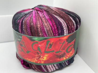 Knitting Fever KFI Giglio Ribbon Yarn #41 Variegated Pink Black Brown 50gr 99yds