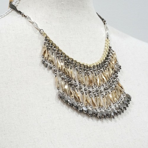 Lucky Brand Women's Gold and Gray Fringed Collar Statement Necklace NWT - Picture 4 of 6