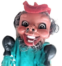 Ancien JOUET MARIONNETTE À MAIN BOXE rare homme asiatique souriant riant JAPONAIS