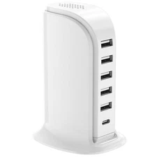 Charging Station For Multiple Devices Multi Usb Tower Hub With 5 Usb+1 Type C Po