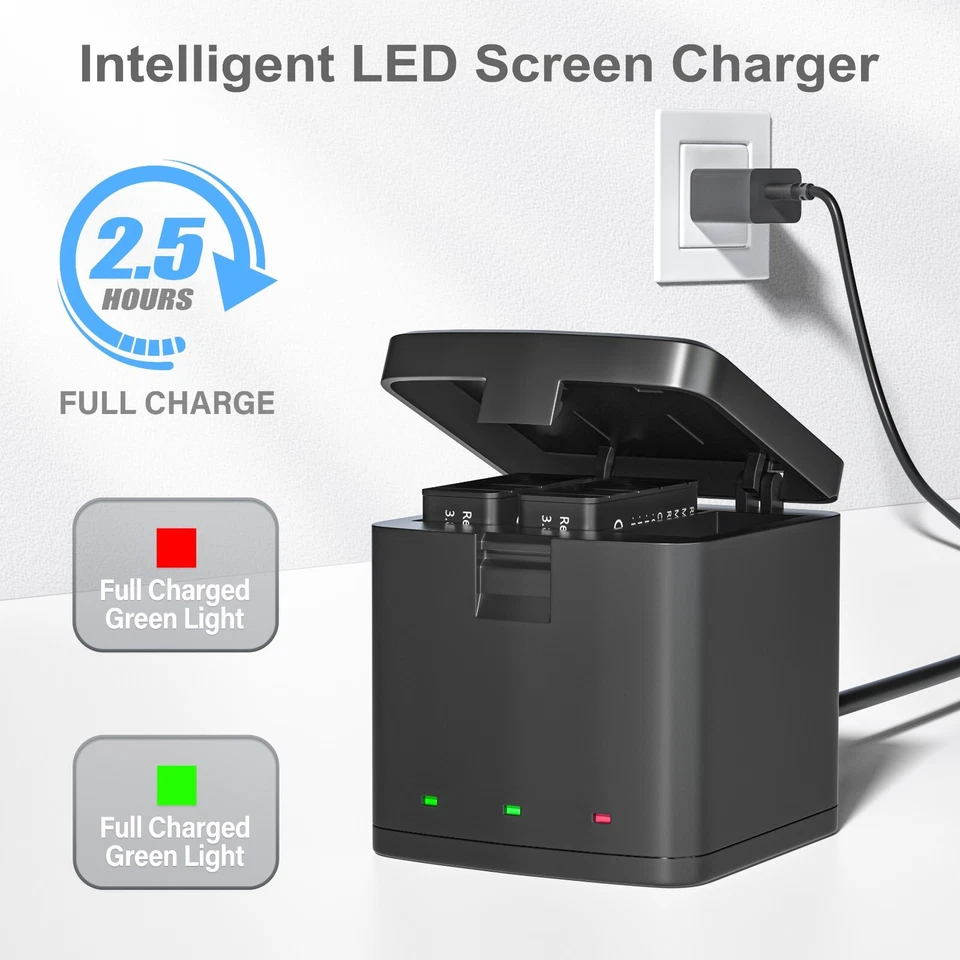 Paquete de 3 baterías de 2100 mAh y cargador USB LED de 3 canales para GoPro Hero13 negro Foto 4 de 4