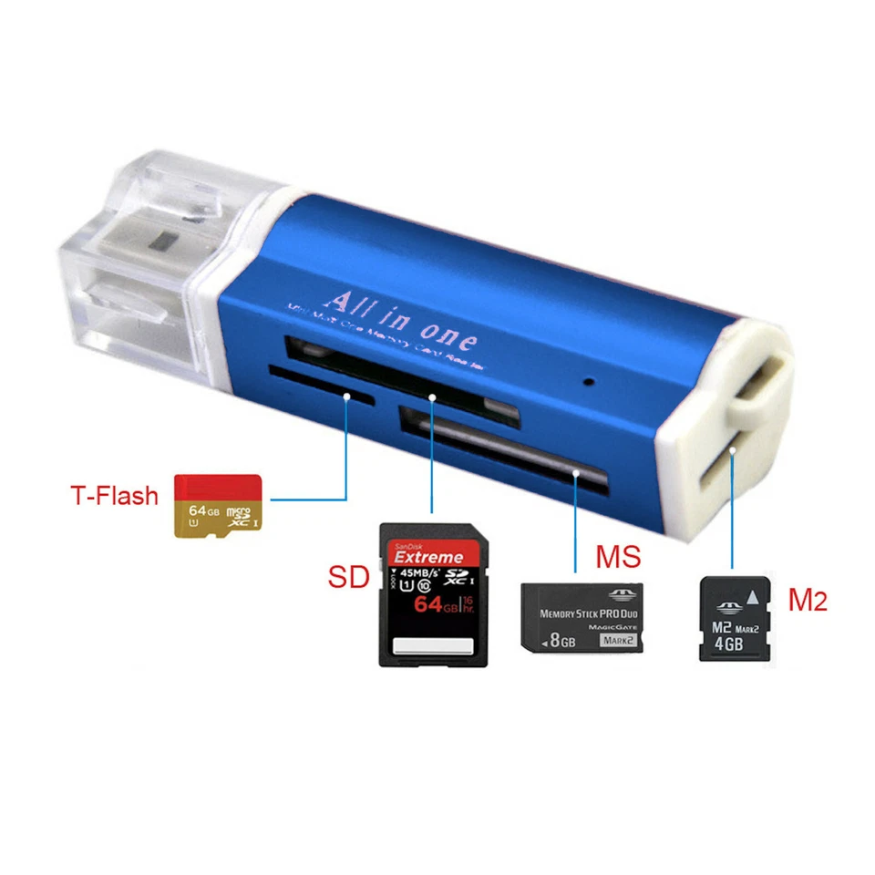 Kartenlesegerät Kartenleser TF Card Reader Micro SD MMC M2 USB Stick Blau - Bild 2 von 4