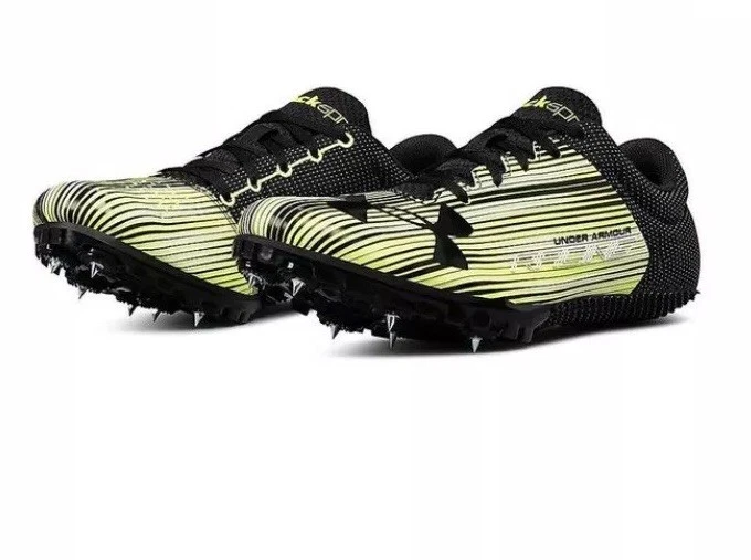 NEW UNDER ARMOUR unisex - kick distance 4 track spikes in high vis yellow/black/ Under Armour Unisex Adults main image 3