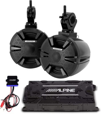 Alpine PSS-SX01-PWR 6.5'' Enclosed 2-Way Speakers with KTA-30FW Amplifier and Blu