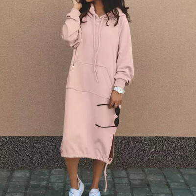 sweatshirt dresses long Brilliant Sweatshirt Dresses Women Plus Zip Collar with Pockets Women's Fall Casual Hooded Drawstring Solid Long Sleeve Hoodies Long Dresses Gray XL