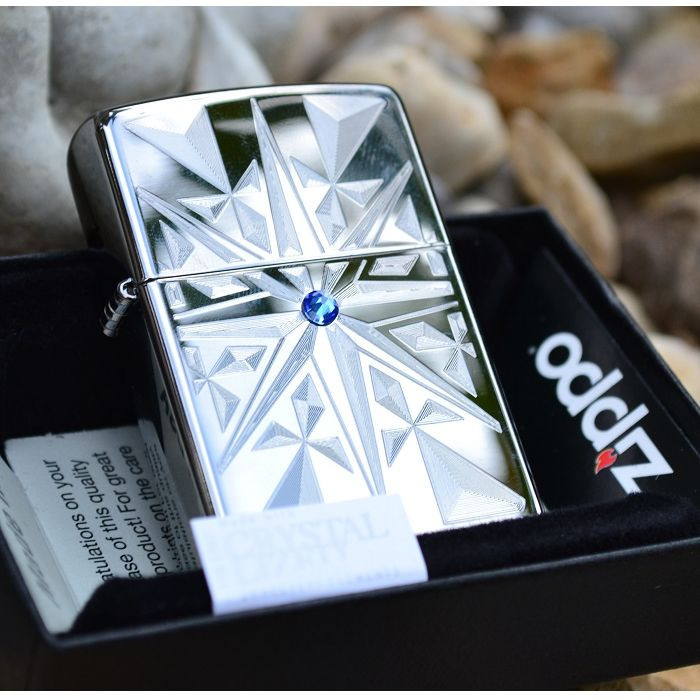 Zippo Lighter - Star Bright - Engraved - Blue Swarovski Crystal