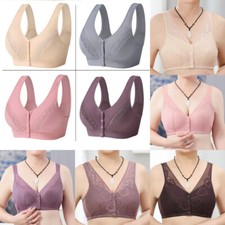 Womens Front Fastening Bra Ladies Cotton Non Wired Padded Comfort Stretch Bra UK