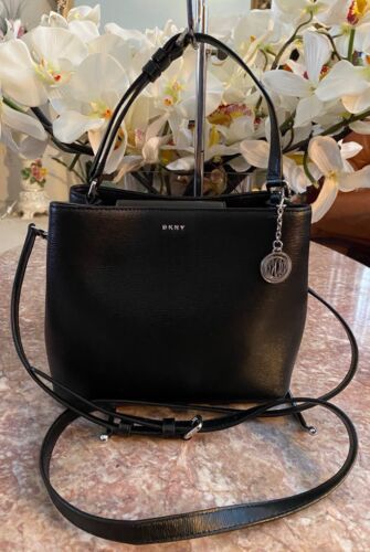 DKNY Black Leather Small Satchel Crossbody Handbag Purse EUC! MSRP $225 - Picture 1 of 10