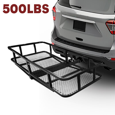 500 lb Cargo Carrier Hitch Mount Cargo Basket Foldable Luggage Rack  2'' Receiver