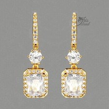 Women Clear Cubic Zirconia Hook Drop Dangle Earrings Gold Plated Gift 10021