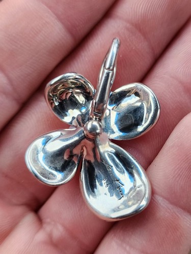 Signed Ann King Sterling Silver with Pearl Large Orchid Flower Pendant Floral - Picture 6 of 6