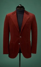 Men Corduroy Suit Burgundy Notch Lapel Blazer Leisure Prom Groom Tuxedo 2 Piece