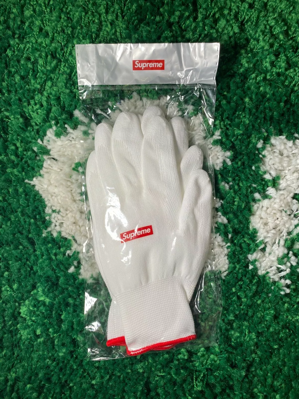 Neuf avec étiquettes gants caoutchoutés ivoire supreme taille unique FW20 tissu élastique authentique unisexe