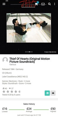Thief Of Hearts ~ Soundtrack CD 1984 Hi-Tech AOR Melodic Rock HEART M Manchester