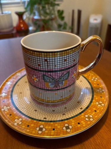 NEU ANTHROPOLOGIE BISTRO FLIESE GARTEN BECHER TASSE & Dessertteller MOSAIK SCHMETTERLING
