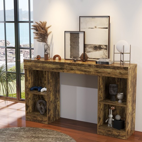 Console Table 4 Storage Spaces Wood Sofa Side Desk Entryway Display Stand Shelf - Picture 13 of 13