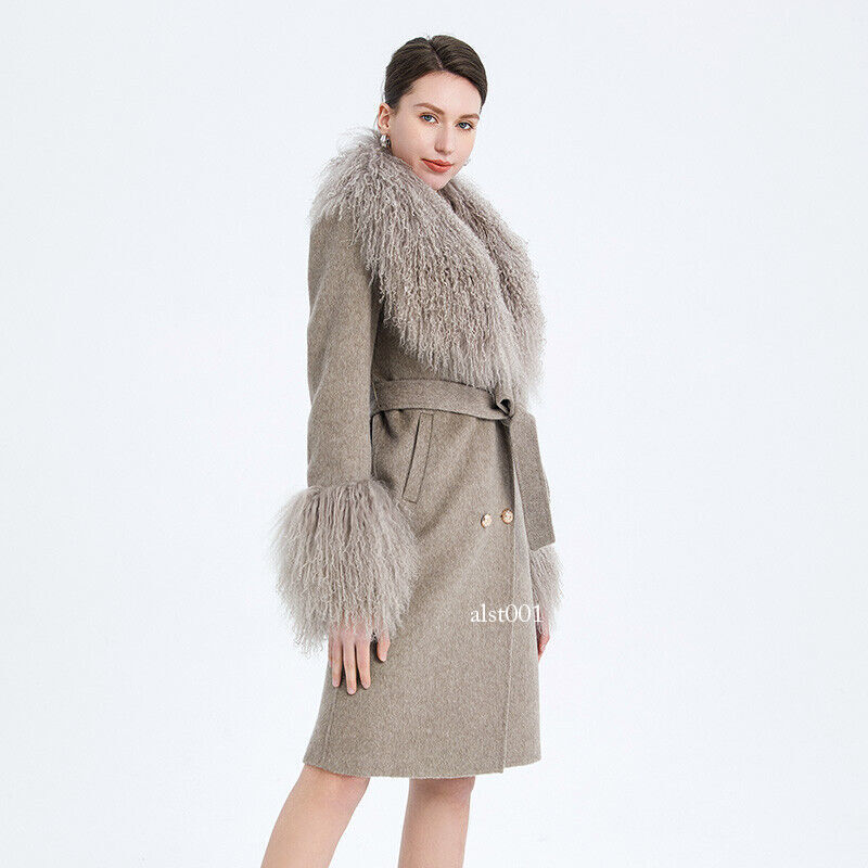 ALTRA Cappotto donna lana staccabile pelliccia mongola collo polsini cappotto lungo cappotto lusso