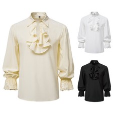 Men Lace Shirt Top Renaissance Victorian Steampunk Gothic Ruffle Costume Retro
