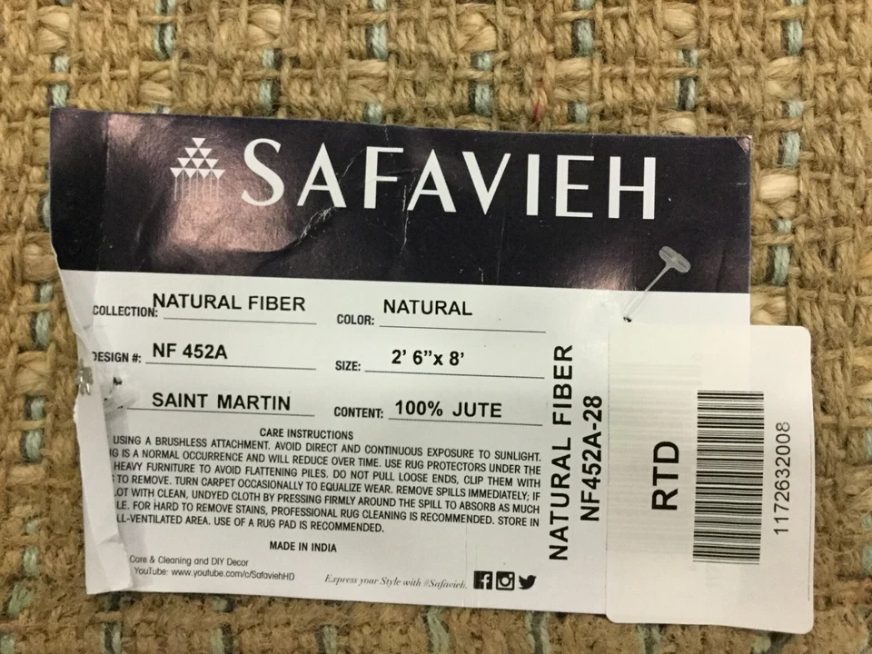 BLUE / NATURAL 2'-6" X 8' Pulled Threads Rug,Reduced Price 117263200 NF452A-28 - Image 4 of 4