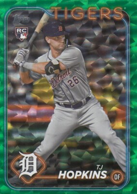 T.J. HOPKINS /499 TOPPS UPDATE ROOKIE GREEN HOLO FOIL RC TIGERS #US311 2024 24