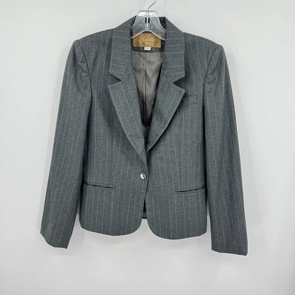 Vintage Skirt Suit Womens 6 Wool Pinstripe Midi Button Career Classic Modest - Image 2 of 4