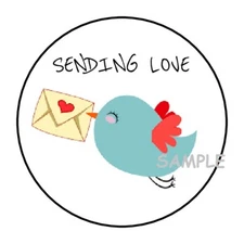 30 CUTE SENDING LOVE BLUE BIRD ENVELOPE SEALS LABELS STICKERS 1.5" ROUND GIFTS