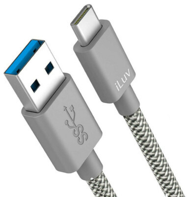 iLuv 6.6 Ft. Fast Charging Type C Cable, High Durability & Braided, Gray