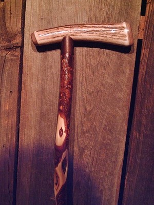 walking stick STAG Antler handle DIAMOND WILLOW shaft with COPPER/RUBBER bottom