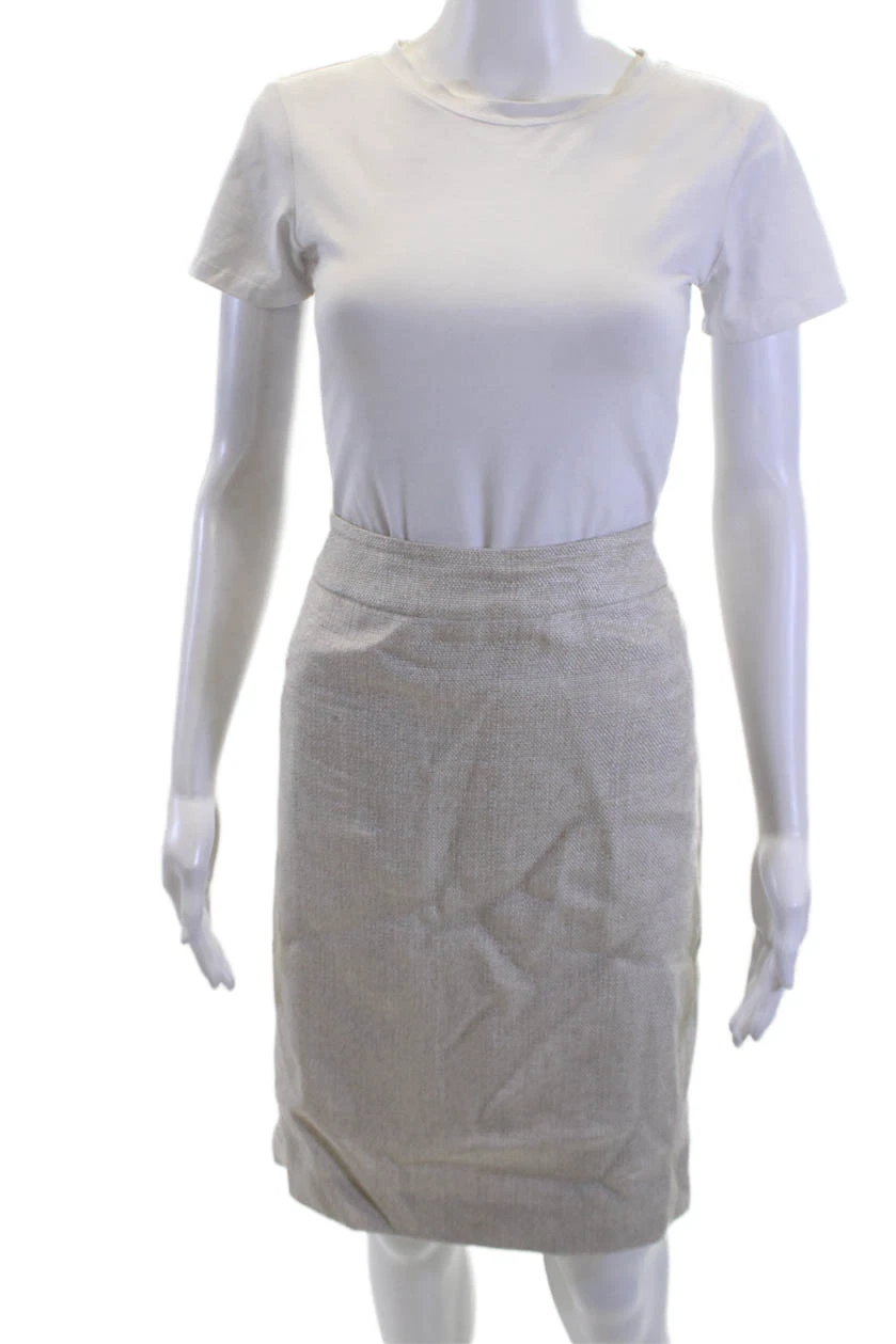 Armani Collezioni Womens Beige Straight Pencil Skirt Linen Blend Size 8